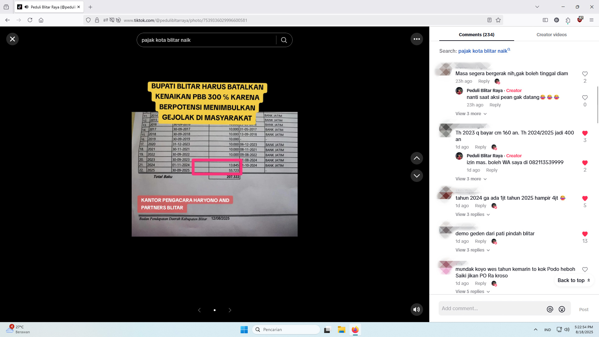 PBB Kabupaten Blitar Naik 300% Bukan Isu, Netizen Ungkap Pajak Naik Berkali-kali Lipat