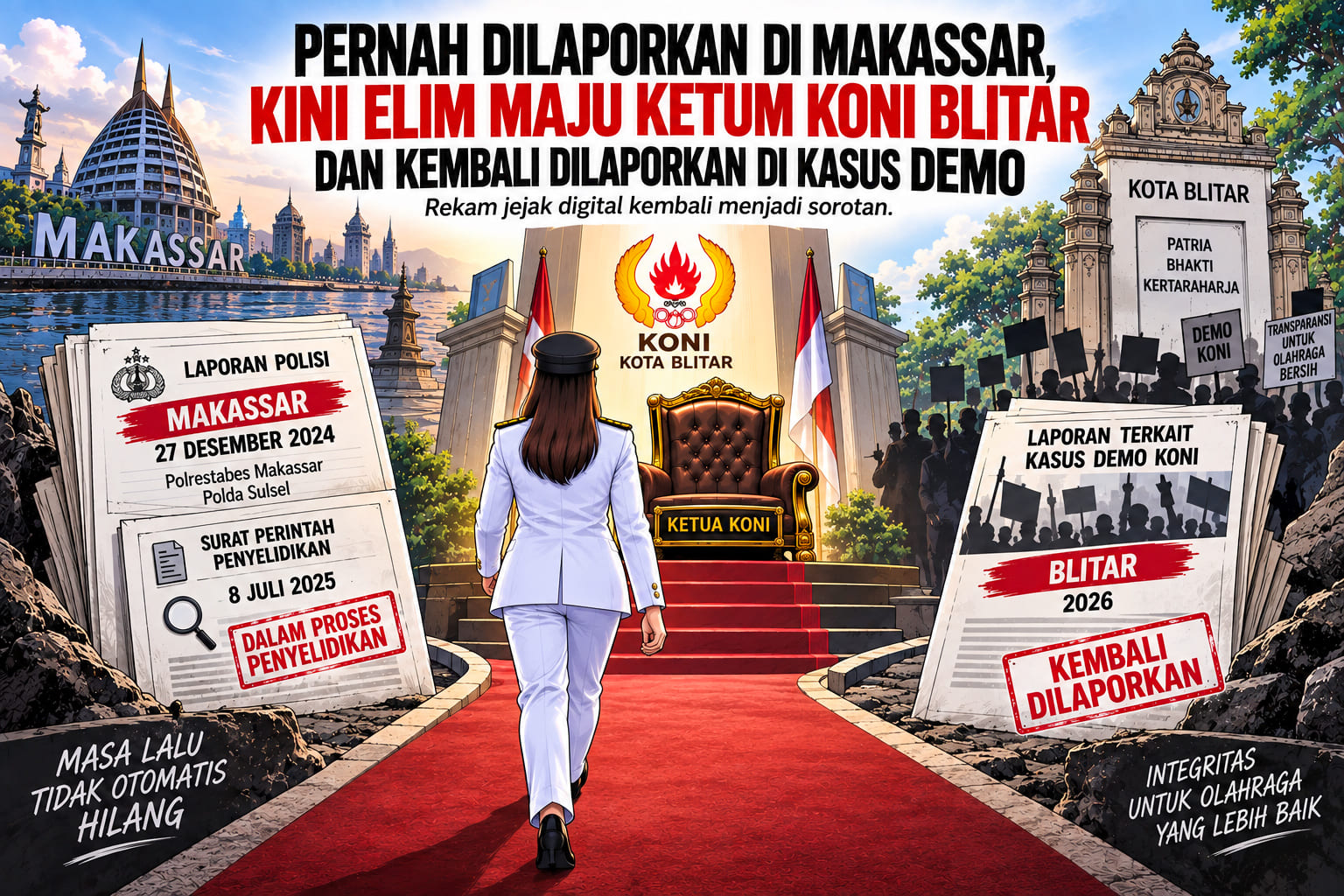 Pernah Dilaporkan di Makassar, Kini Elim Maju Ketum KONI Blitar dan Kembali Dilaporkan Libatkan Anak di Aksi Demo